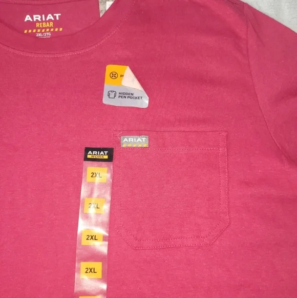Ariat Rebar Womens 2XL Cotton Strong Crewneck Short Sleeve Pink Tshirt Top - Picture 6 of 11